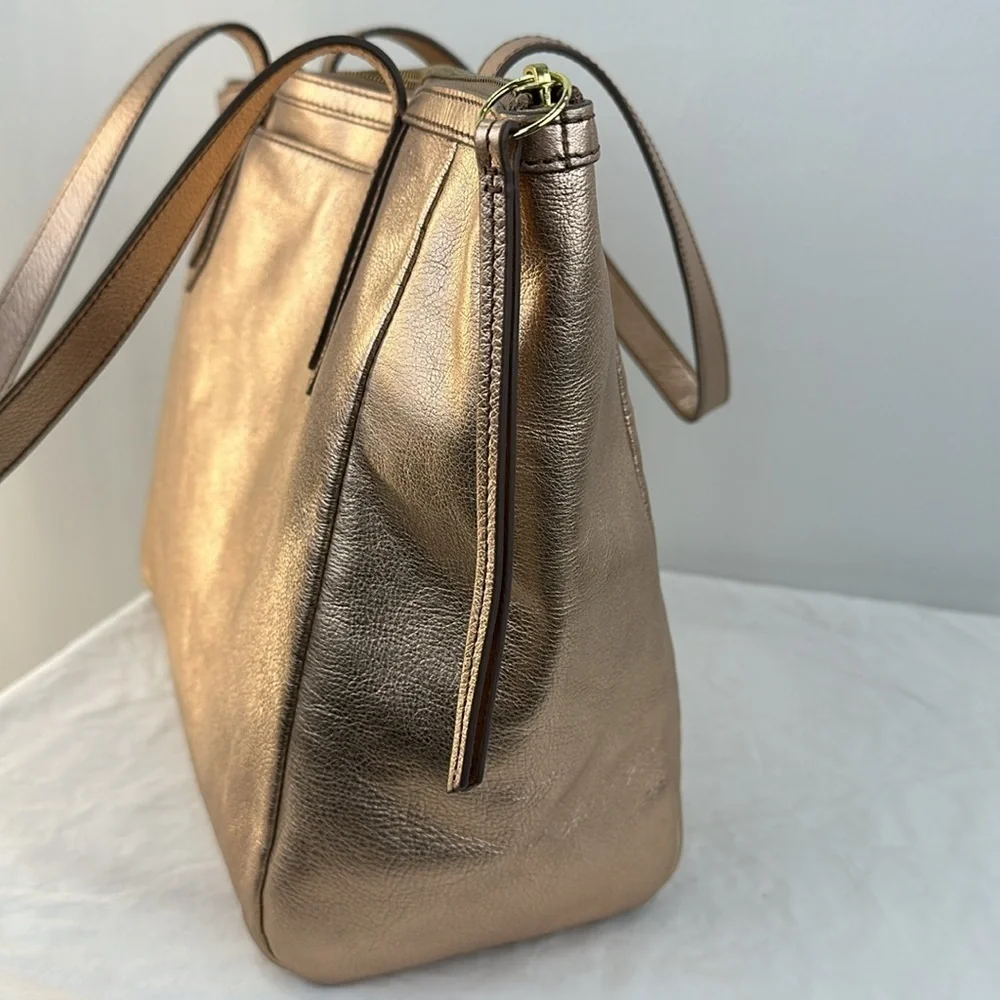 Fossil Rose Gold Leather Shoulder Tote Bag - Picture 3 of 8